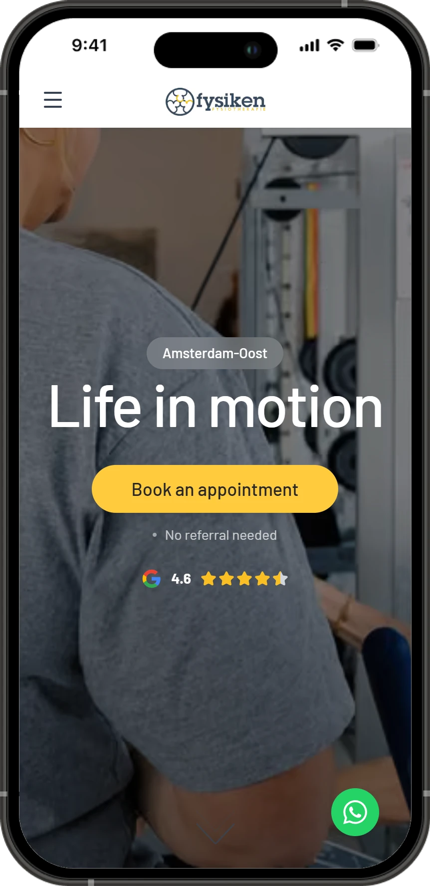 Fysiken homepage on mobile