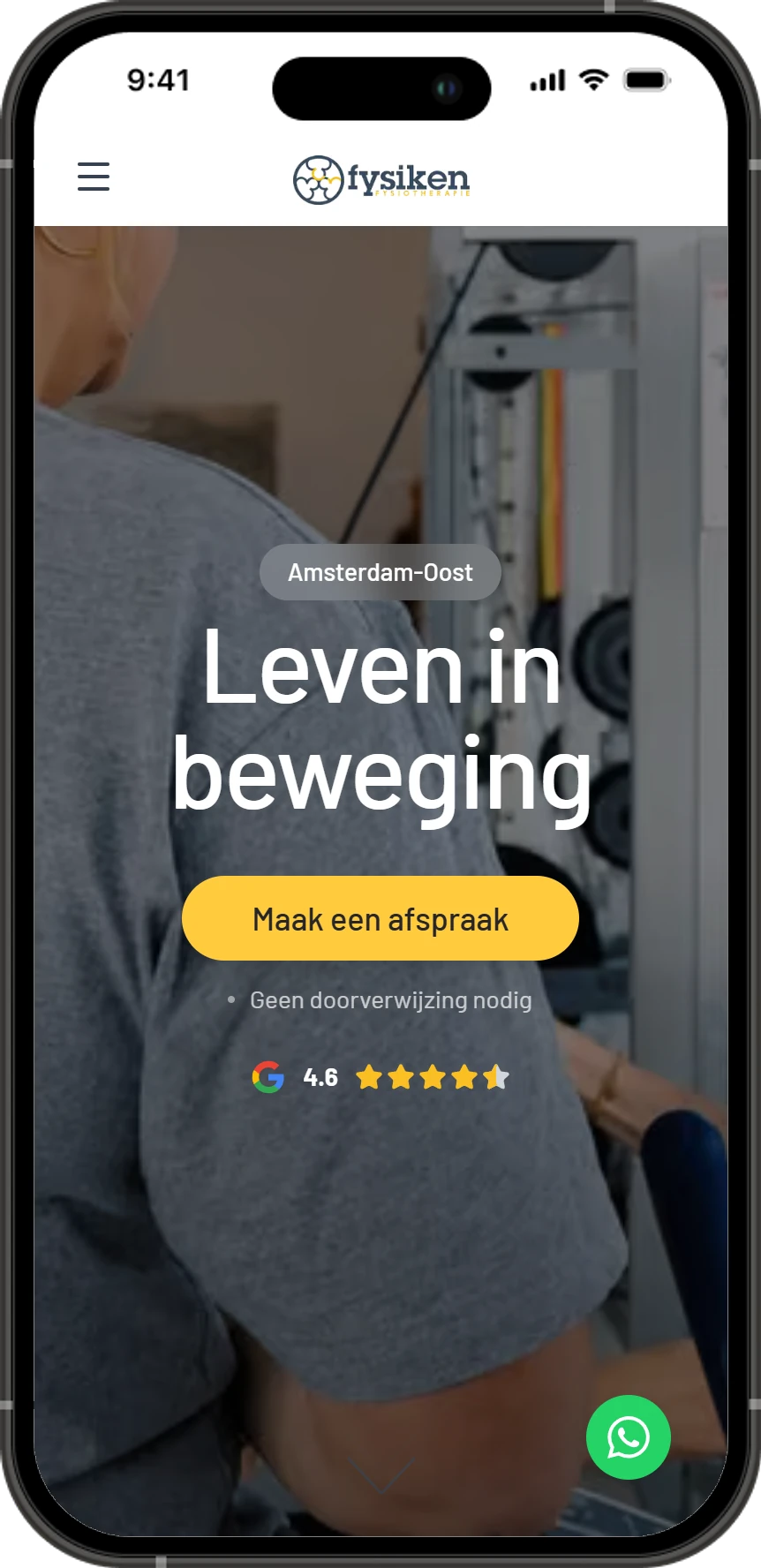 Fysiken homepage op mobiel