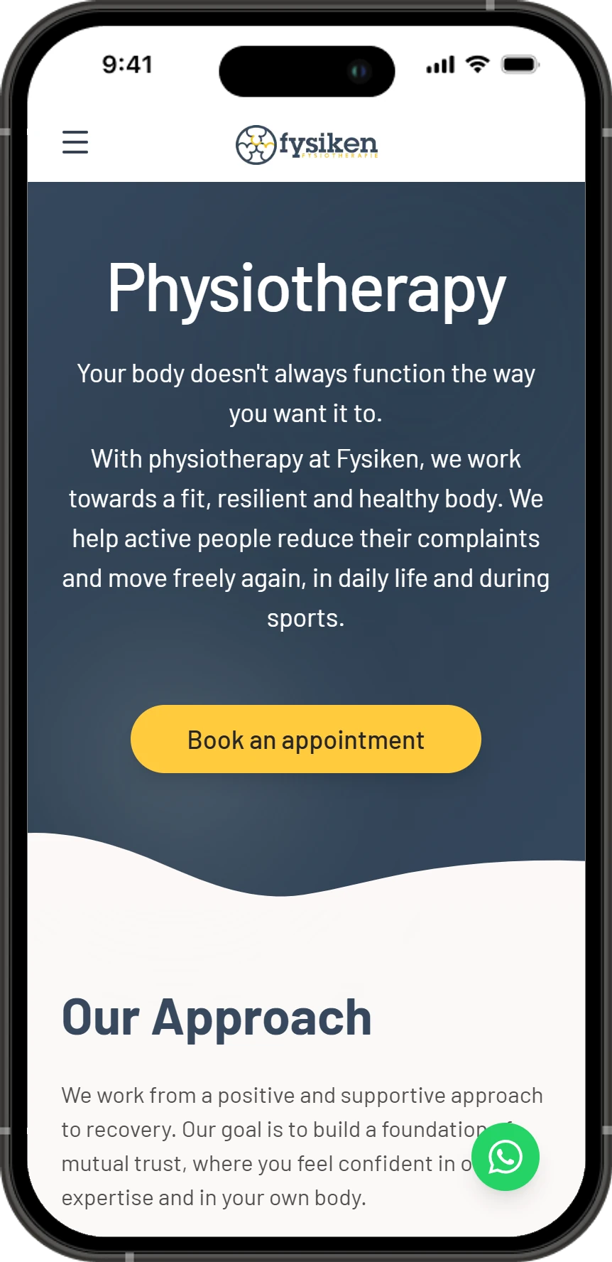 Fysiken physiotherapy page on mobile