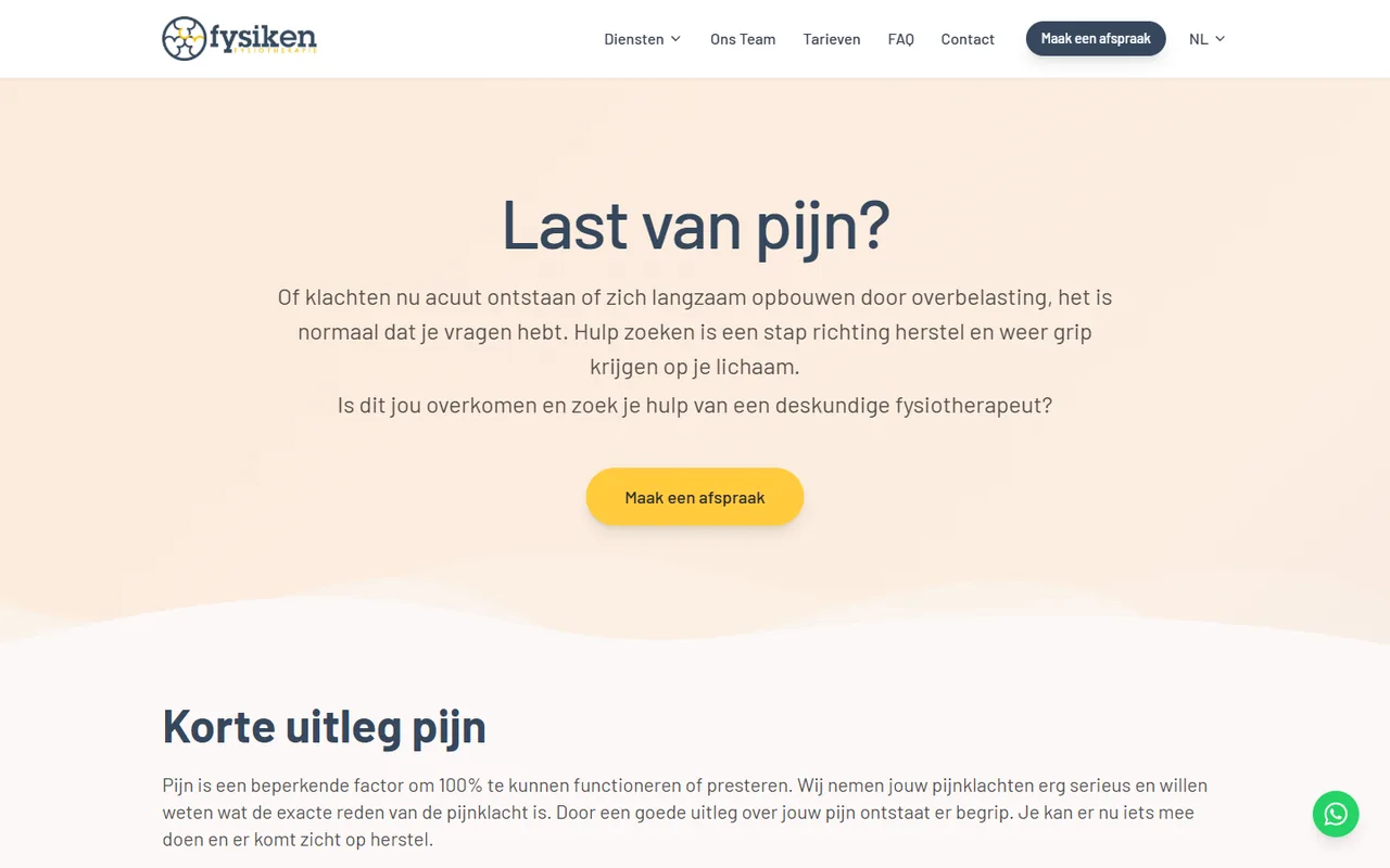 Fysiken pijnbehandelingspagina