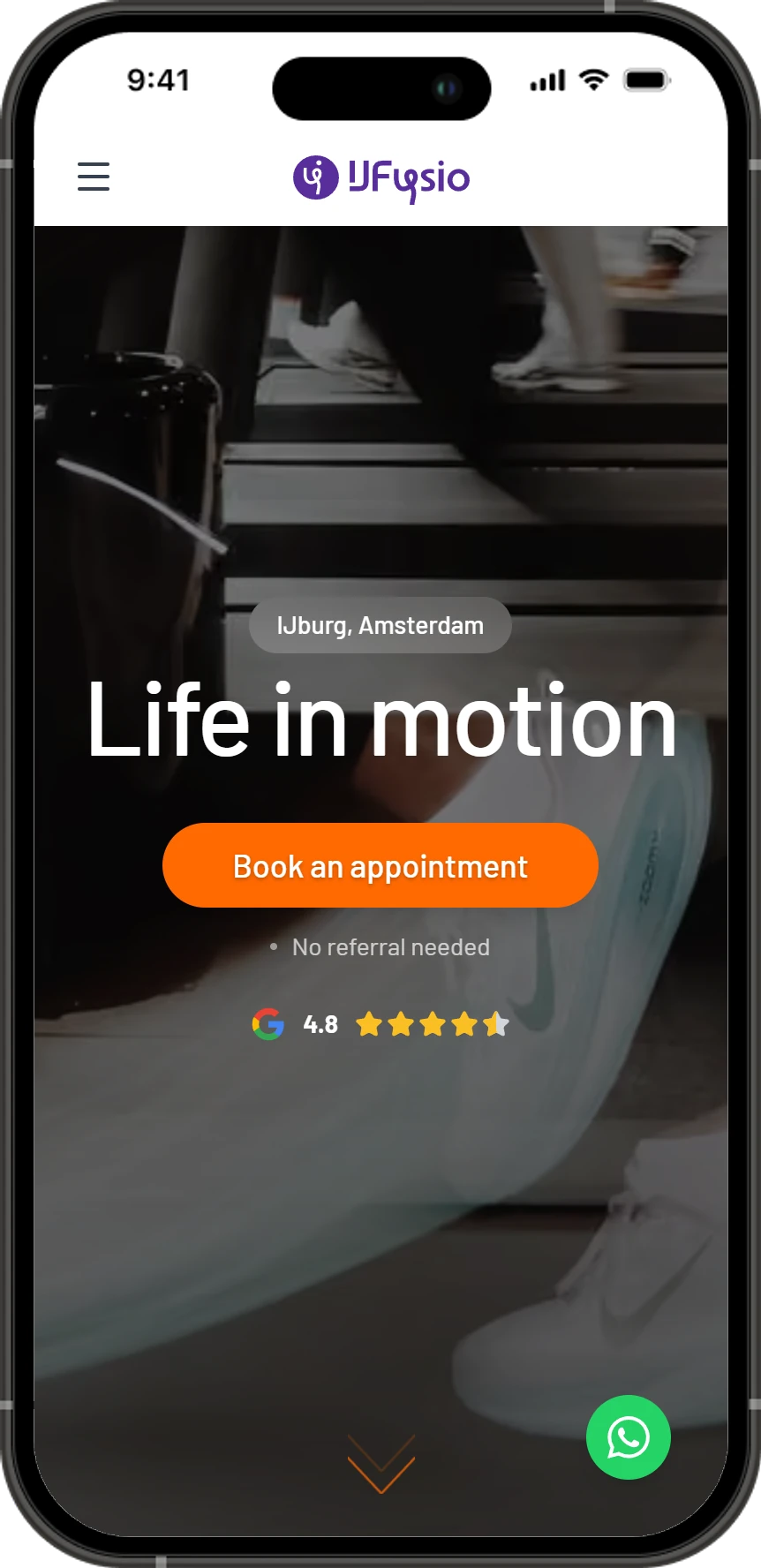 IJFysio homepage on mobile