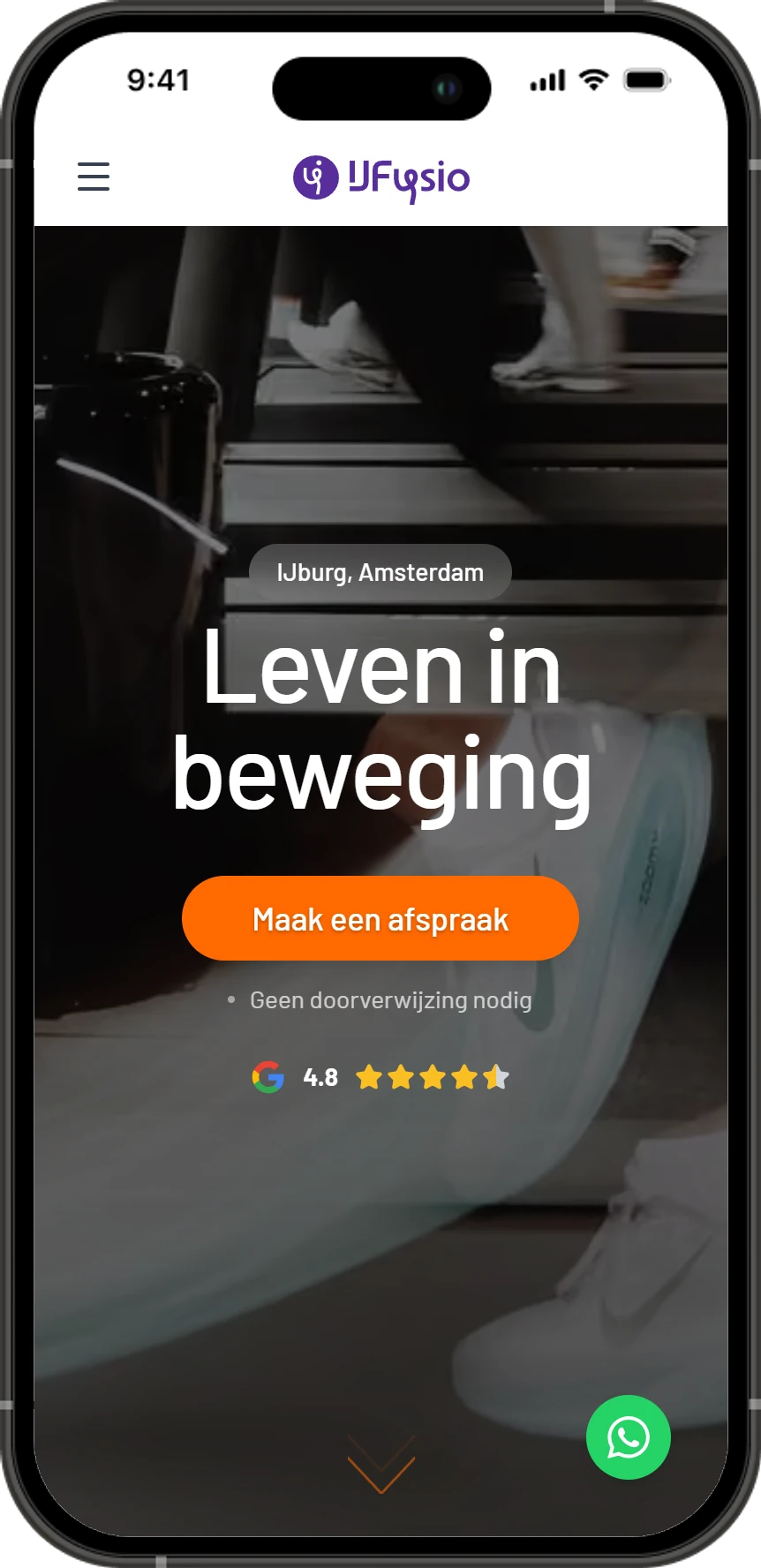 IJFysio homepage op mobiel