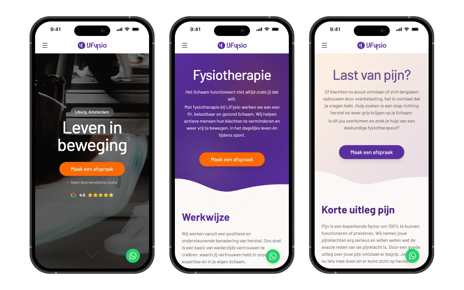 IJFysio mobiele weergave