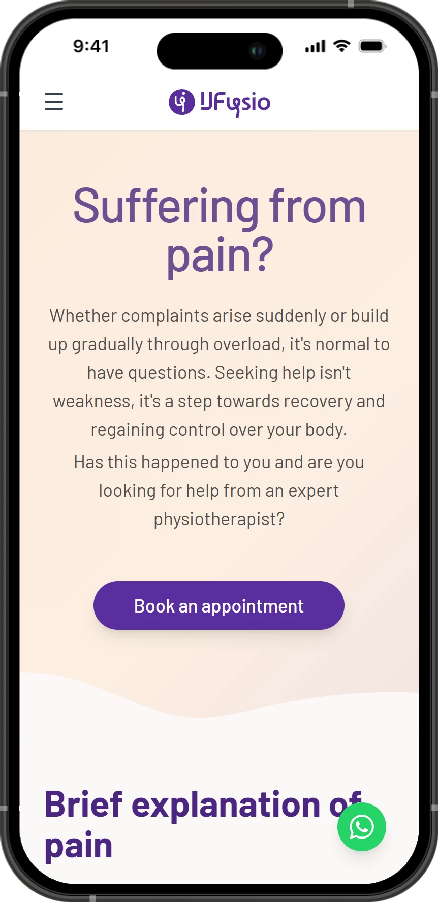 IJFysio pain complaints page on mobile