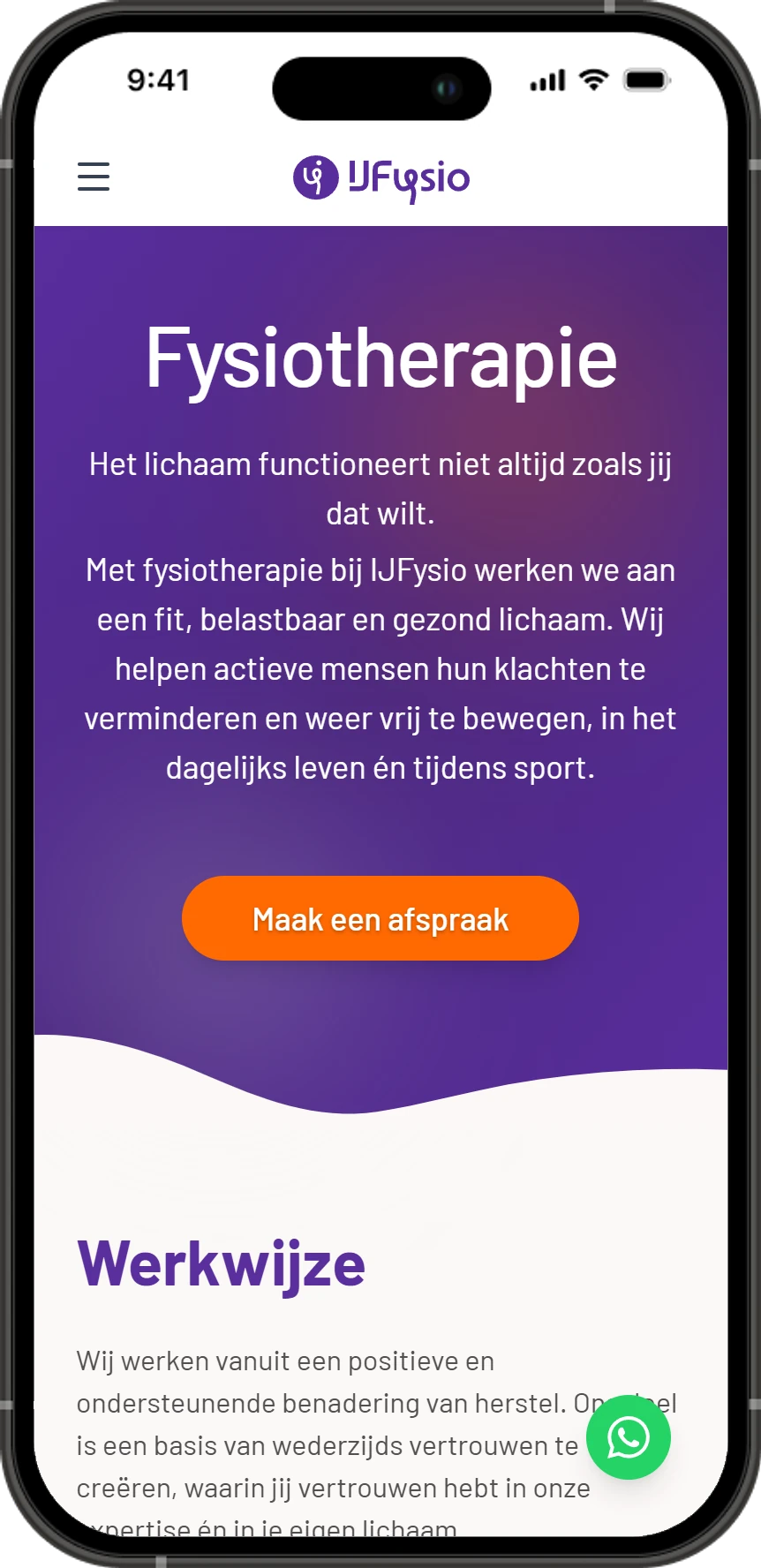 IJFysio fysiotherapiepagina op mobiel