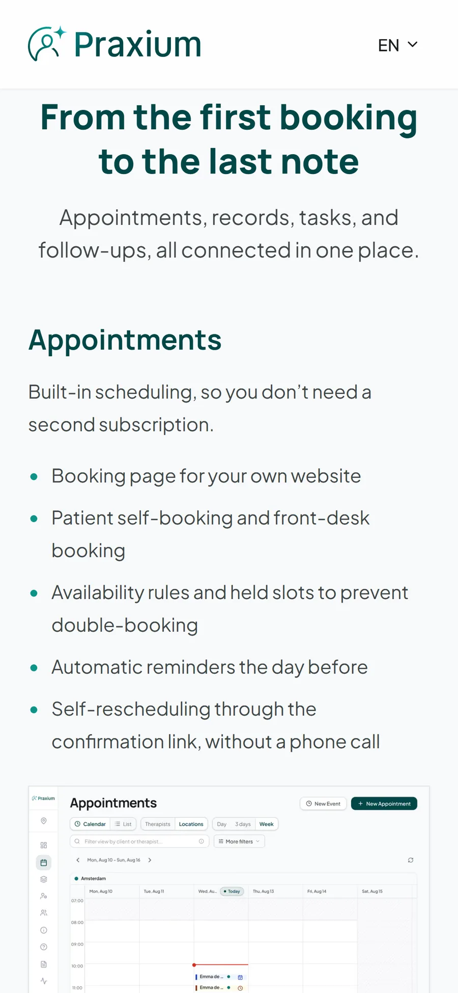 Praxium appointment scheduling on mobile