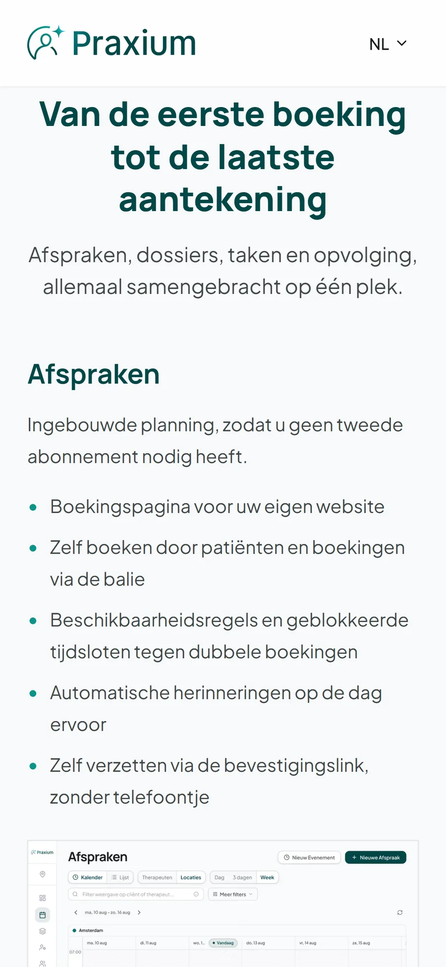 Praxium afsprakenplanning op mobiel