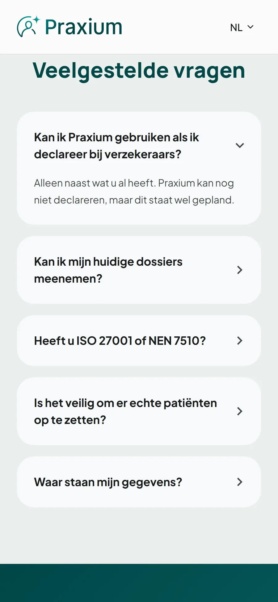 Praxium veelgestelde vragen op mobiel